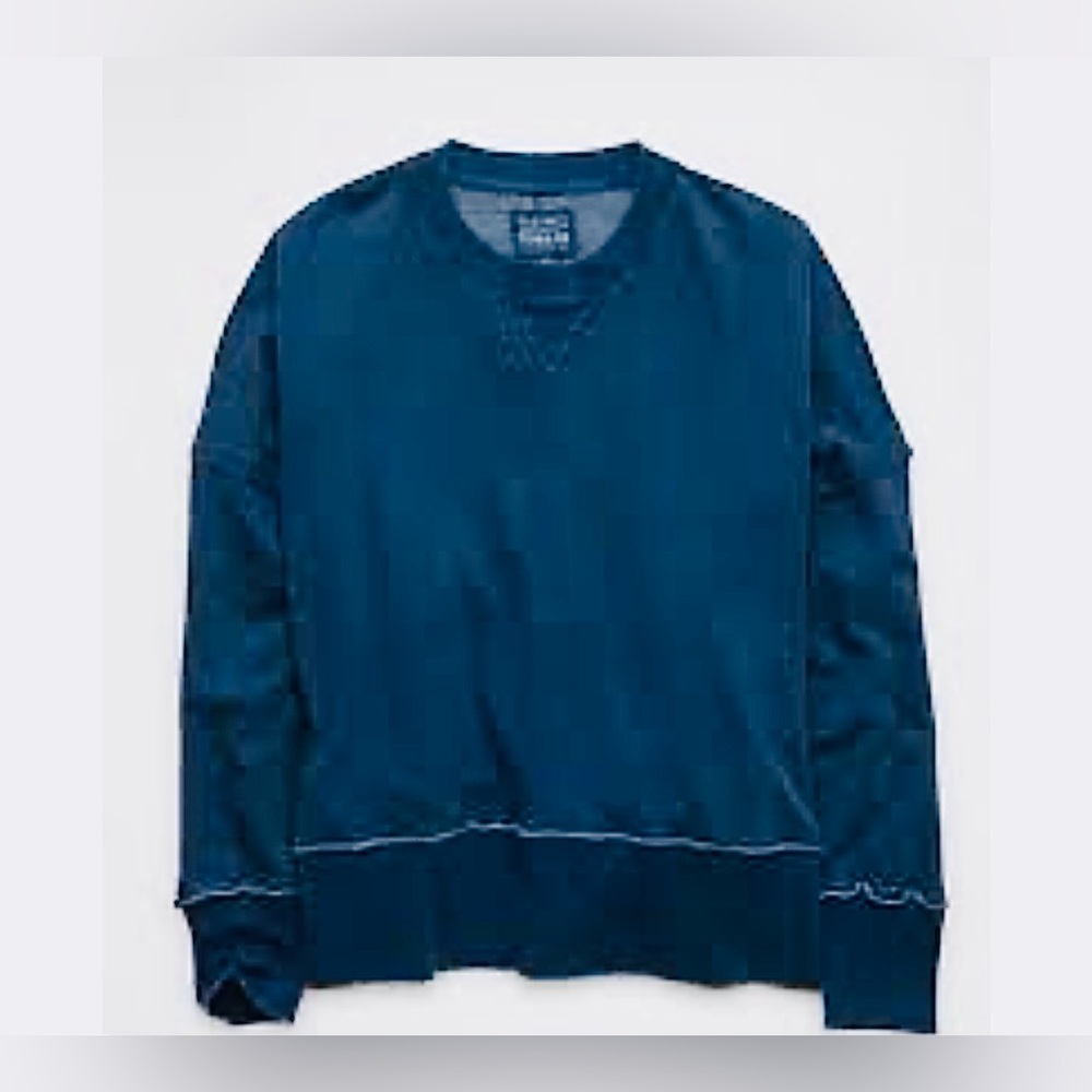 American Eagle Boxy Cropped Crewneck Sweatshirt Blue M